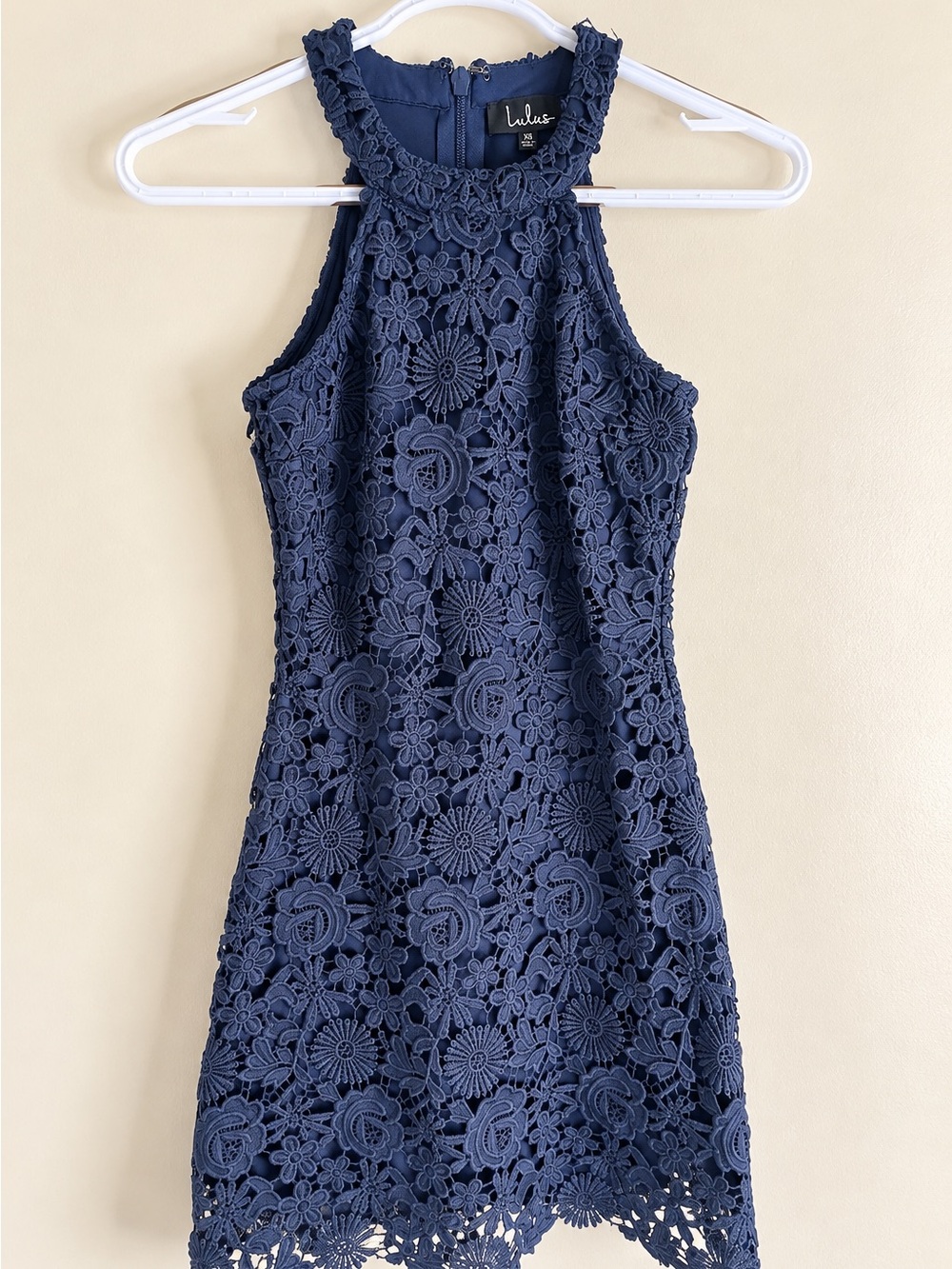 Lulu's Navy Floral Lace Halter Mini Dress